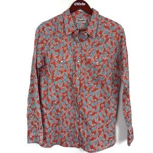 Wrangler Wrancher Pearl Snap Cotton Red Blue Paisley Western Shirt Womens Medium
